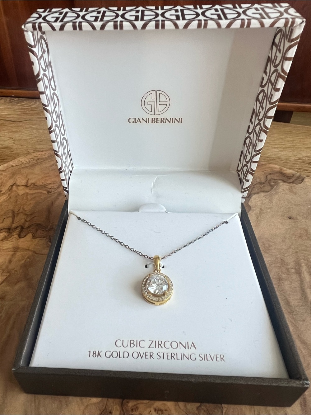 Giani Bernini 18K Gold Over Sterling Silver Round Halo CZ Pendant Necklace nib